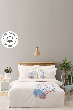 MNZ-Ruby White 100% Cotton Double Embroidered Duvet Cover Set 200 22 14 0106 - Karaca Home