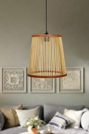 سلسلة MNZ-Rustic Ayder كبير مصباح العمدة البامبو 28 سم 0799906428703 - AHŞAP FABRİKASI