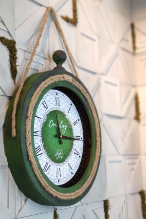 ساعة جدار من الخشب من نوع MNZ-Saatiko مع حبل أسود على الأخضر - Evahome