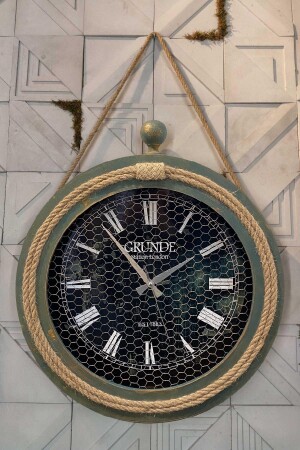 ساعة جدارية من طراز MNZ-Saatiko Rope Clock Gold على التركيزات القديمة Green901 - Evahome
