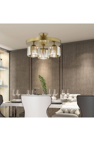 MNZ-Sabrina 3-piece Round Antique Plafonier مع بلورية وحجر تصميم عصري بلورية غرفة المعيشة شمعة 3417-3-FR - Apliqa