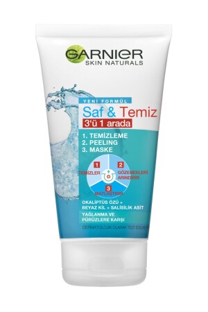MNZ-Saf&Clean 3 في 1 (تنظيف + شقق + قناع) 150 ml 35412003 - Garnier