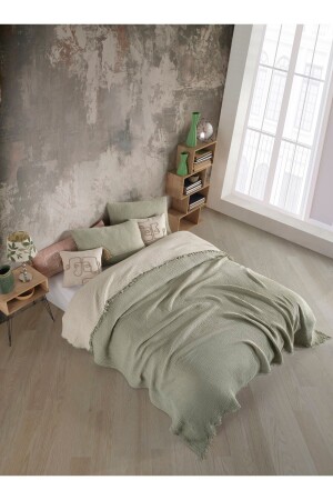 MNZ-Sage Green 4 طبقة متعددة المسلين 100% القطن غطاء سرير مزدوج 200x240cm BMB - 7300 - destinyhometex