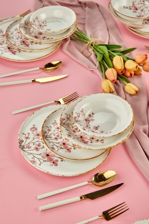MNZ-Sakura Flower Lux Ceramic 24 Piece Dinner Set ، مجموعة عشاء لـ 6 أشخاص - Erbaşlar
