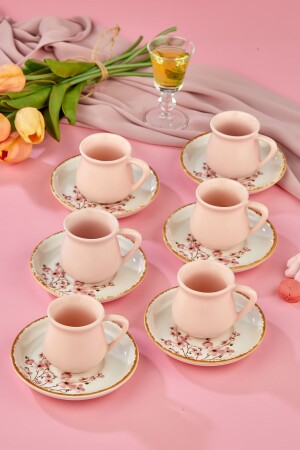 MNZ-Sakura Flower Pink 15 Piece فخمة كوب القهوة السيراميكية مجموعة، كوب القهوة التركية كوب القهوة كوب القهوة - Erbaşlar