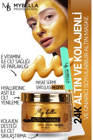 (MNZ-Sale) ، بيلا بي بيلي) تبييض الجلد فعال 24 كيلو طنيو و (كولاجين) إصلاح (Peel Off Gold Mask) 150 مل AL - MY Bella Kozmetik