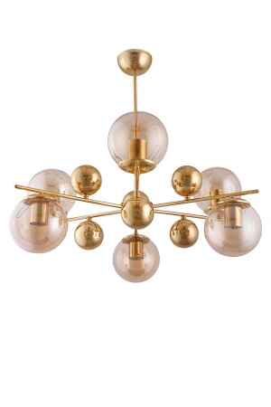 MNZ-Salkım 6-piece Gold Yellow Honey Glass Pendant Lamp Chandelier - تشاكر أفيز - Çakır Aydınlatma