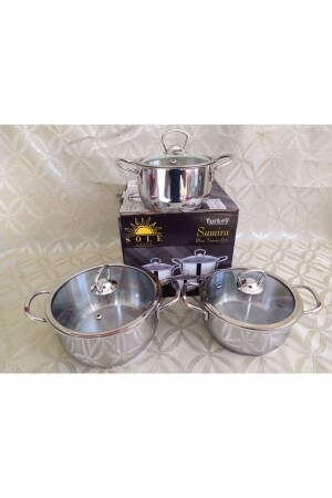مجموعة من الـ MNZ-Samira Mini Pot مع غطاء زجاجي 14-16-18 سم 05111 - Sole