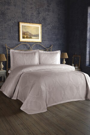 MNZ-Sapphire Jacquard Chenille غطاء السرير الرمادي - Çeyiz Diyarı