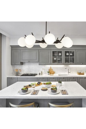 MNZ-Sara 8L الزجاج الأسود والأبيض طاولة الطعام في غرفة الأطفال الحديثة فوق غرفة المعيشة الراجعية شمعة 3456-08-BL - Apliqa