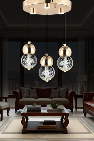 MNZ-Sasha 3-piece Round 3-Color 48 وات ذهبية كريستال LED غرفة المعيشة الحديثة مصباح معلق شمعة 21006-3Y-GL - Apliqa