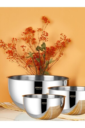 MNZ-Satin 3 قطع Bowl اختلاط، فولاذ المقاوم للصدأ Bowl متعددة الأغراض STN-3PCS - Amboss