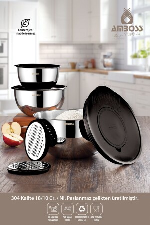 MNZ-Satin 9 قطعة من الفولاذ المقاوم للصدأ مجموعة من الأدوات المتعددة مع الغطاء الأسود SAT-8019 - Amboss