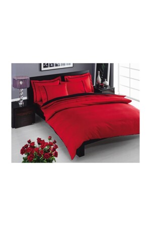 مجموعة غطاء ملابس مزدوجة من طراز MNZ-Satin Delux - Prestige Red Black 60019398 - Taç