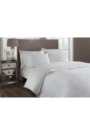 MNZ-Satin Delux غطاء ملابس مزدوجة المجموعة الساندrino أبيض بدون مرنة 200 سم × 220 سم 83573 - Taç