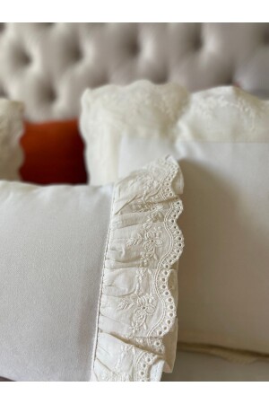 MNZ-Scallop تفاصيل Frilly مستطيل Ecru لون رمي وسادة قضية بوهيمية رمي وسادة قضية - Decamor Home