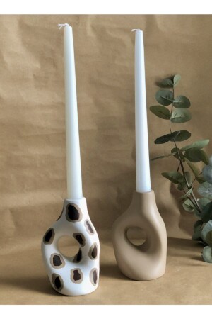 MNZ-Scandinavian Decor Beige Leopard Candle Holder Vase Set من 2 8x14 سم - Thiramis Homeconcept