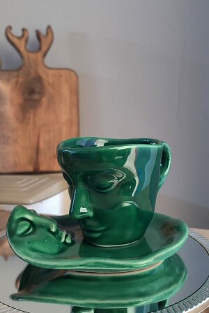 MNZ-Scandinavian Face Shaped Cup Set 1 Piece 110 ml خضراء - مجموعة كوب قهوة من كوب - Arvale
