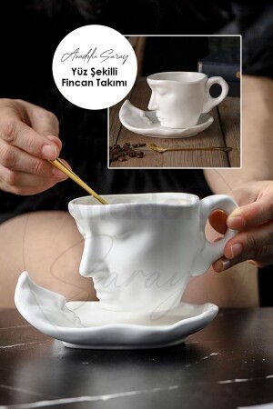 MNZ-Scandinavian Face Shaped Cup Set كوب السيراميك كوب كوب كوب القهوة - أبيض - Anadolu Saray Çarşısı