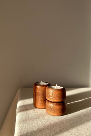 MNZ-Scandinavian Wood Candle Holder Set من 2 - B8 Studio