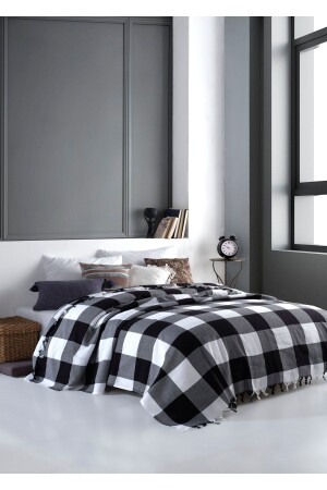 MNZ-Scotch أسود أبيض غطاء ملابس مزدوجة 200 × 220 سم مقعد سرير الأريكة غطاء القماش النسيج - Lux Touch