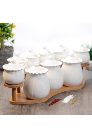 MNZ-Sefa Çeyiz 9 قطعة طلاء البورسلين مع ملعقة ومدفوعة من الخيزران Fma07204 sçm1999 - AROW