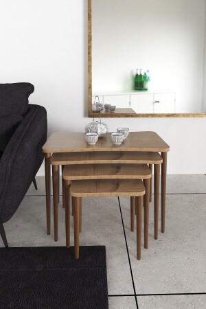 MNZ-Selena 4 قطع مقهى مستوى مقهى طاولة الخشب ساقي غرفة المعيشة طاولة الشاي الجوز ZSLN - Zuesse Dizayn