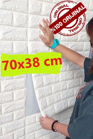 MNZ-Self Adhesive 3d Wallpaper Panel 70x38 سم أبيض - Renkli Duvarlar