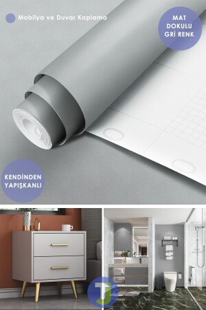 MNZ-Self Adhesive Matte Gray Kitchen حمام المكتب المرفق خزانة الجدار و طاولة تغطية 60 سم × 100 سم - Technojet