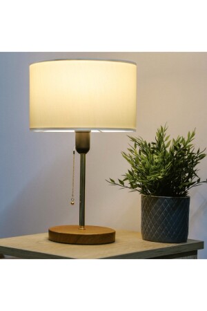 MNZ-Sera Cream Fabric Cylinder Head Lampshade Chain On/Off AYD-2777-1 - HOMİNG