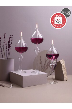 مجموعة من مصابيح النبذ النباتية (MNZ-Serenity Plum Glass Lamp Set) (3 قطعة من المصابيح - 400 مل من زيت المصابيح - 3 قطعة من م - Glassic
