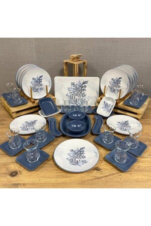 (MNZ-Set Breakfast Blue Magic 46 قطعة لـ 12 شخصاً dmt202246 - Demet Çeyiz Aksesuar