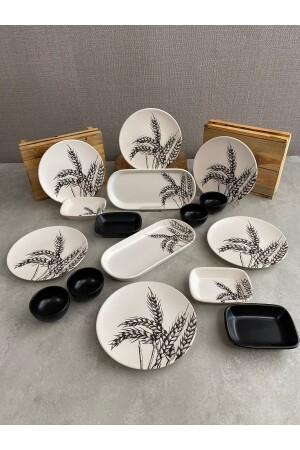 (MNZ-Set) الإفطار (Matte Black Spike) 16 قطعة لـ 6 أشخاص (dmtaks202300016) - Keramika