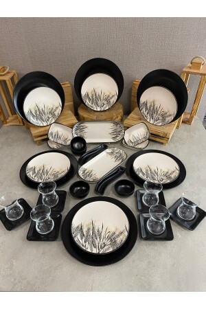 (MNZ-Set) الإفطار (Matte Black Spike) 36 قطعة لـ 6 أشخاص (dmtaks2020230036) - Keramika