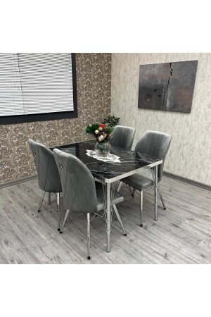 مقعد طاولة المطبخ MNZ-SET Rodonit 80-120 Ck طاولة المطبخ الفضية المعدل ل 4 أشخاص - By Orhan Güzel