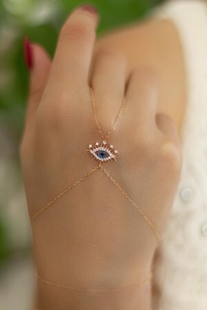 MNZ-Shahmeran Eye Evil Eye Zircon Stone 925 كيراط سلسلة اليد الصفراء Shahmeran - By Barun Silver