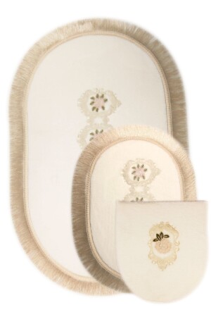 كريم MNZ-Shems 3-piece رسادة ومحيطات المرحاض مجموعة حمام السجادة المطبخ مجموعة Sms3-piece - Bonny Home