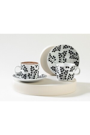 MNZ-Shine Leaf Porcelain Set من كوبين قهوة 80 مل أسود 10037581 - English Home
