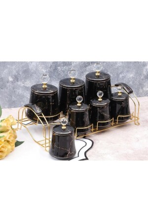 MNZ-Shiny 7 Piece Porcelain Spice Set مع موقف أسود TR-1850 CZM458 - AROW