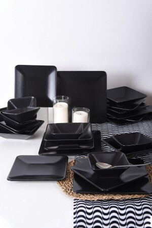 (MNZ-Siera Matte Black Square Dinner Set) 24 قطعة لـ 6 أشخاص (TY032024F956A0000000AOV100) - Keramika