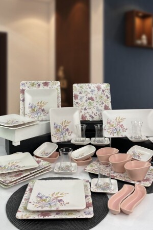 مجموعة من طعام إفطار من سلسلة MNZ-Siera Spring Series 37 قطعة لـ 6 أشخاص BHR19717 - Trendymutfak