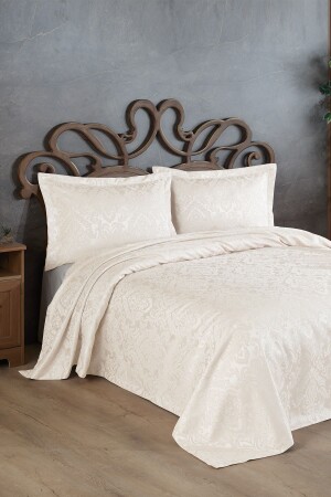 MNZ-Sierra Jacquard Chenille غطاء سريري مزدوج (الكريم) SRR1 - BİRHOME