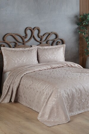 MNZ-Sierra Jacquard Chenille غطاء سريري مزدوج (بيج) SRR1 - BİRHOME