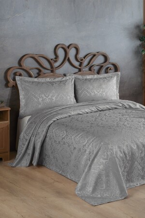 MNZ-Sierra Jacquard Chenille غطاء سريري مزدوج (الرمادي) SRR1 - BİRHOME