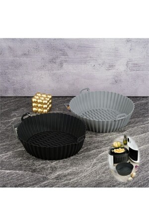 طلاء من طراز MNZ-Silicon AirFRYER BASKET و CAKE MOLD 21 CM - GRAY - Tohana