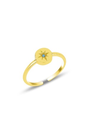 MNZ-Silver Gold Gilded Turquoise Stone Pole Star مستعدل الخاتم SGTL11911 - Söğütlü Silver