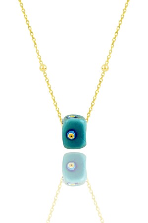 MNZ-Silver Gold Golded Turquoise Stone Enameled Ball Ball Chain Necklace SGTL7308GOLD - Söğütlü Silver