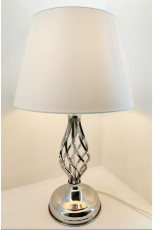 MNZ-Silver Gray Rustic Twisted Stone Metal Leg 30' White Hat Lampshade Table Lamp - 365Gunserisonu