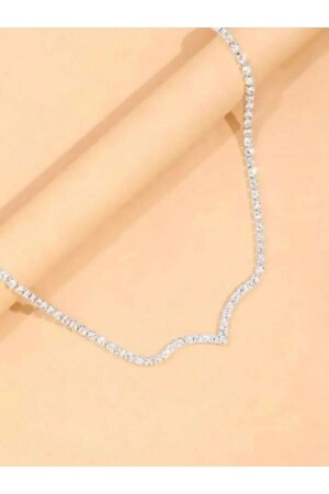 ملابس مساء من نوع MNZ-Silver Layered Waterway V Model Season Vip Zircon العنق 2409 - X-Lady Accessories