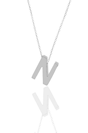 MNZ-Silver Rhodium ثلاثي الأبعاد الحد الأدنى N Letter Necklace SGTL11181 - Söğütlü Silver